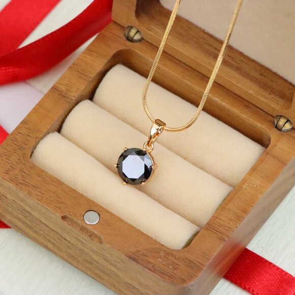 "Classic Round Black Pendant in Rose Gold with Glossy Faceted Finish, XPPT1501 - Picture 5 of 13